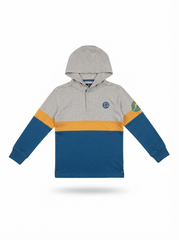 Boys Color-Blocked Hooded Long-Sleeve Shirt with Button Placket