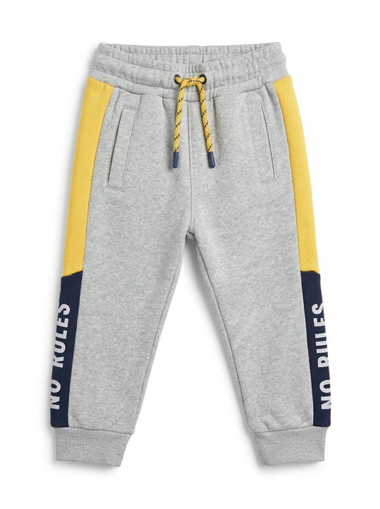 Boys' Grey Colorblock Joggers with "No Rules" Slogan