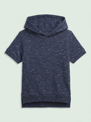 Boys BRANDED ' Short-Sleeve Melange Hoodie with Kangaroo Pocket