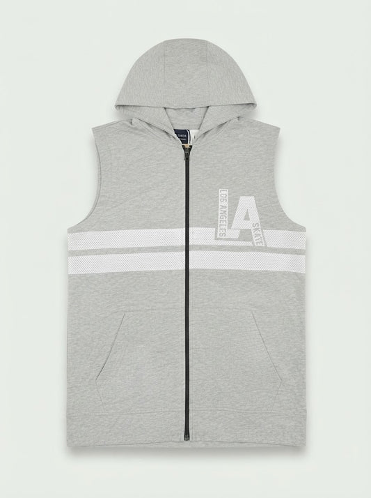 Boys branded ' Light Grey Hooded Zip Vest with "LA Skate" Graphic