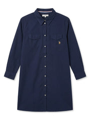 Women's Navy Blue Long-Sleeve Shirt Dress