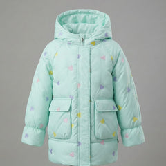 XGZZX GIRLS PRINTED DOUBLE POCKET PUFFER JACKET