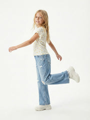 NAME IT Girls Textured Floral Text Tee