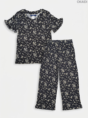 Girls' Floral Print Ruffle Top and Pants Set