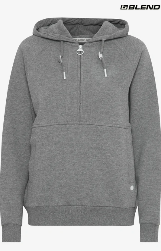 OXMO OXANDREA Womens Total Eclipse Half Zipped medium grey melange Hoodie