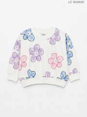 LC WAIKIKI Girls' Off-White Floral Print Sweatshirt