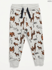 Kids' Grey Safari Animal Print Joggers | Cotton Drawstring Sweatpants