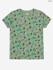 LC Waikiki "Keep Playing" Gamer Boys Sage Green T-Shirt
