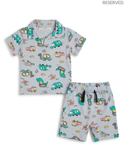 Reserved Boys Dinosaur & Vehicle Printed Polo Shirt and Shorts Set
