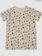 LC Waikiki Boys Beige Gaming & Tech Graphic T-Shirt