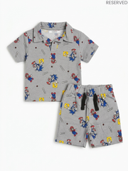 Reserved Kids Heather Grey Mario & Sonic Graphic Polo & Shorts 2-Piece Set