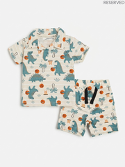 Reserved Kids Off-White Basketball Dinosaur Print Polo & Shorts 2-Piece Set