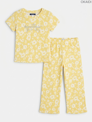Girls' Floral Print Short Sleeve Top and Pants Set
