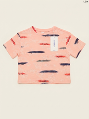 LCW Brushstroke Print Crop Girls' T-Shirt (Peach Pink)