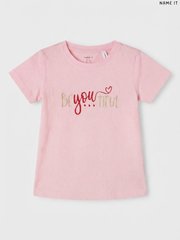 NAME IT Kids' Light Pink "Be YOU tiful" T-Shirt | Casual Summer Wear