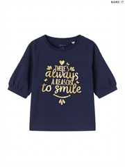 NAME IT Kids' Navy Blue "There's Always a Reason to Smile" T-Shirt | Casual Wear