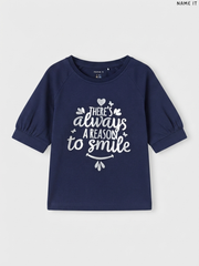 NAME IT Kids' Navy Blue "There's Always a Reason to Smile" T-Shirt | Casual Wear