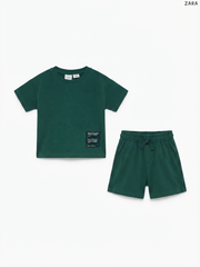 ZARA Kids' Dark Green T-Shirt and Shorts Set | Casual Summer Activewear