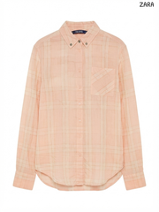 ZARA Peach Plaid Long-Sleeve Shirt