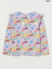 H&M Kids Long-Sleeve "LOL" Graphic Ruffle Top – Light Purple
