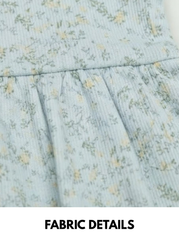 Girls Light Blue Floral Print Casual Dress with Ruffle Cap Sleeves