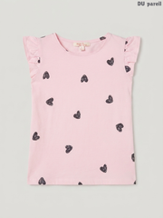 Girls Pink Heart Print T-Shirt | Du pareil... au même Ruffle Sleeve Top