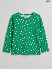 H&M Girls' Green Polka Dot Long-Sleeve Jersey Top