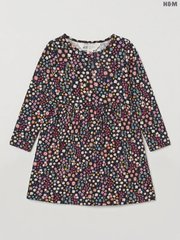 H&M Girls' Dark Ditsy Floral Jersey Long-Sleeve Dress