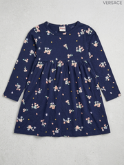 VERSACE Girls' Navy Floral Print Long-Sleeve Jersey Dress