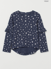H&M Kids' Navy Blue Star Print Ruffle-Sleeve Top