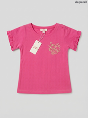 Du pareil au même Girls' Pink T-Shirt | "Smile Today" Ruffle Top