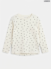 Lindex Kids Long-Sleeve Heart-Print Top – Off-White & Black