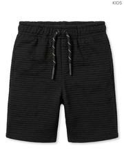Kids' Black Textured Ribbed Shorts | Drawstring Casual Sweat Shorts