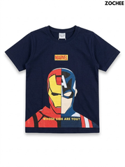 Zochee Boys Navy Blue Marvel Iron Man & Captain America Graphic Short-Sleeve T-Shirt| SM GARMENTS