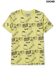 Boys' Soft Yellow Gamer Print Short-Sleeve Cotton T-Shirt