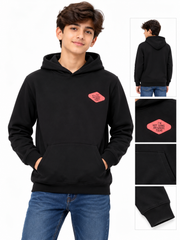 Boys Black Graphic Pullover Hoodie with Pocket - Kids Casual Wear