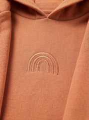 Kids Peach Casual Pullover Hoodie with 3D Ears and Rainbow Embroidery