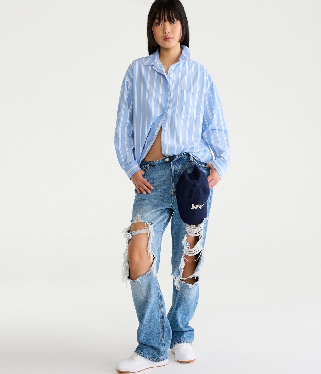 AEROPOSTALE Oversized Vertical Stripe Shirt - Smgarment's