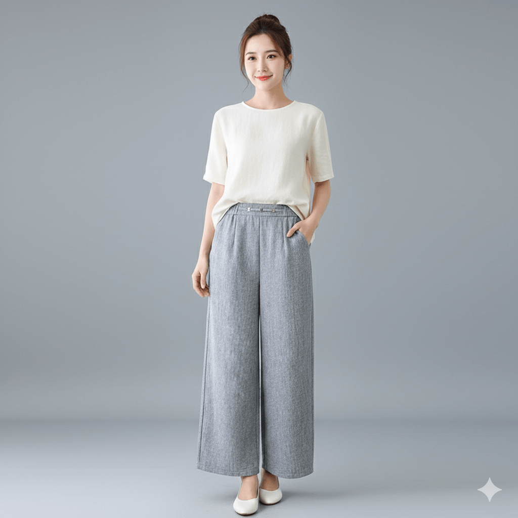Airy Linen Blend Wide - Leg Women Trouser - Smgarment's