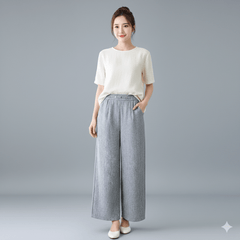 Airy Linen Blend Wide - Leg Women Trouser - Smgarment's