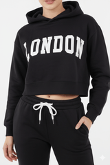 ALCOTT WOMENS BLACK CROPPED LONDON HOODIE - Smgarment's