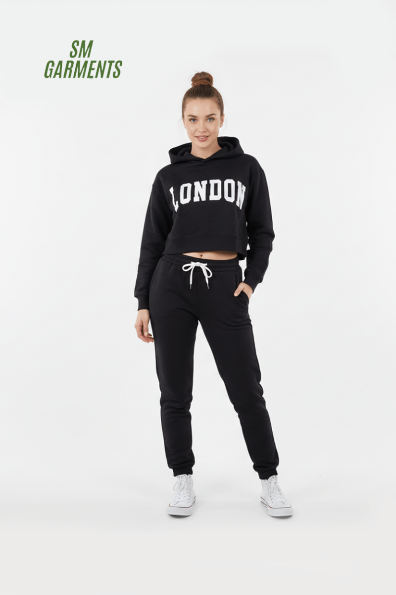 ALCOTT WOMENS BLACK CROPPED LONDON HOODIE - Smgarment's