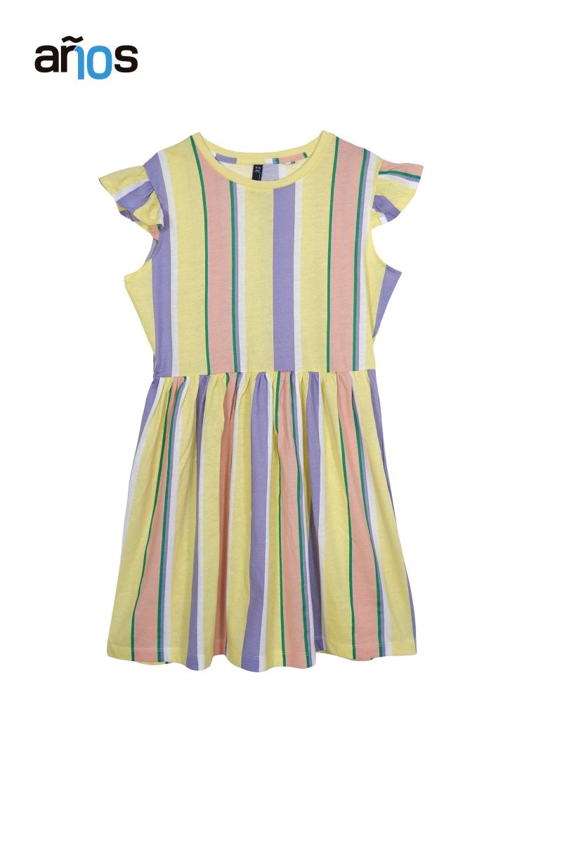 Años Girls Multicolor Striped Flutter Sleeve Dress - Smgarment's