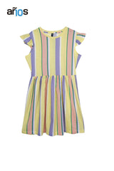 Años Girls Multicolor Striped Flutter Sleeve Dress - Smgarment's