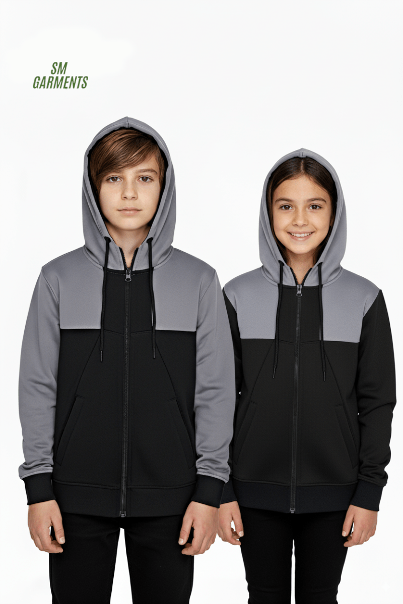 AVIATOR KIDS Color - Block Zip - Up Hoodie – Graphite & Charcoal - Smgarment's