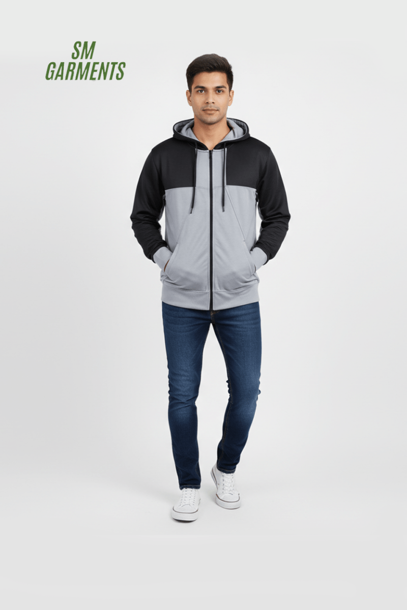 AVIATOR MENS Color - Block Zip - Up Hoodie – Graphite & Charcoal - Smgarment's