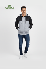 AVIATOR MENS Color - Block Zip - Up Hoodie – Graphite & Charcoal - Smgarment's