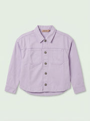 Girls' Lilac Denim Jacket with Chest Pockets and Curved Hem