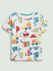 Boys' Casual Cotton Construction Truck Print T-Shirt – White