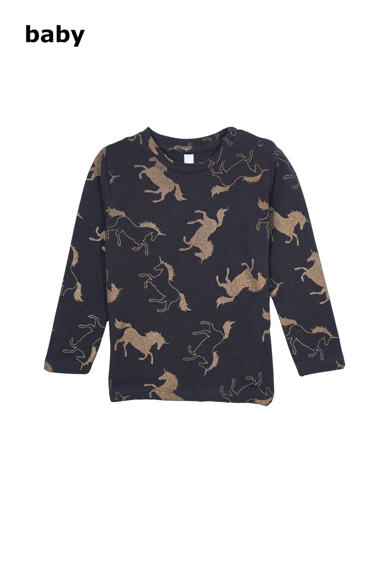 Baby GIRLS Navy Long Sleeve Unicorn Print T-Shirt - Smgarment's